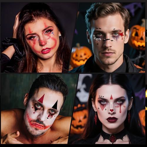 Halloween Face Tattoos Stickers - 15 Sheets Temporary Tattoos