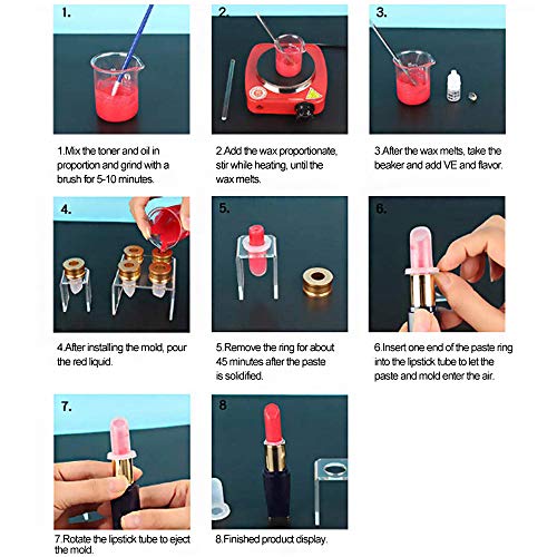 Kalolary 4 Holes Simple Design DIY Makeup Cosmetics Lipstick Mould Silicone Mold Making Tool Set with Lipstick demoulder(Bird Beak-Shape + Heart-Shape + Diamond-Shaped + Double-Beveled)
