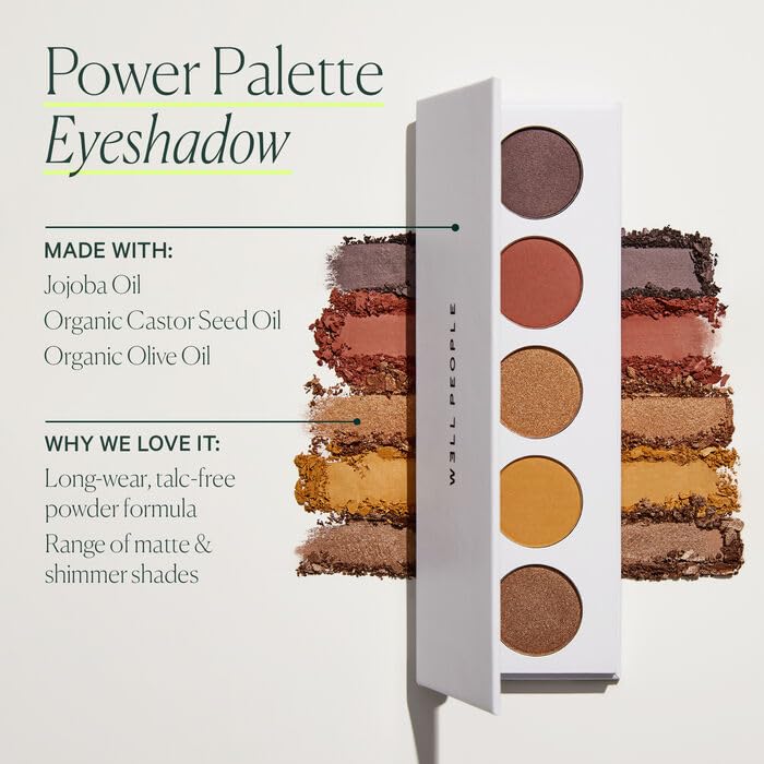 Well People Power Palette Eyeshadow, Five Long-wear, Hyper-pigmented Matte & Shimmer Shades For Intense Color, Vegan & Cruelty-free, Taupe