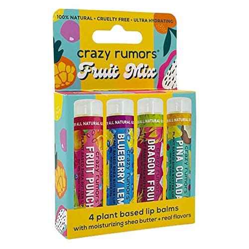 Crazy Rumors Fruit Mix Lip Balm 4-Pack Mix 100% Natural, Vegan, Plant-Based, Made in USA