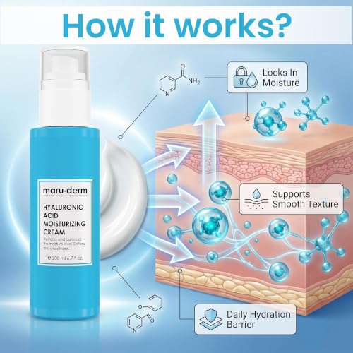Maruderm Moisturizing Cream for Dry and Dehydrated Skin 200ml – Face & Body Hydrator with Hyaluronic Acid, Urea, Niacinamide