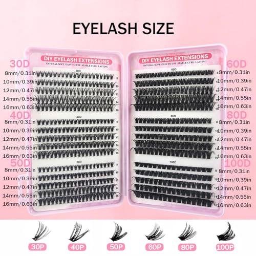 570Pcs Lash Extension Kit, 8-16mm Eyelash Clusters, DIY