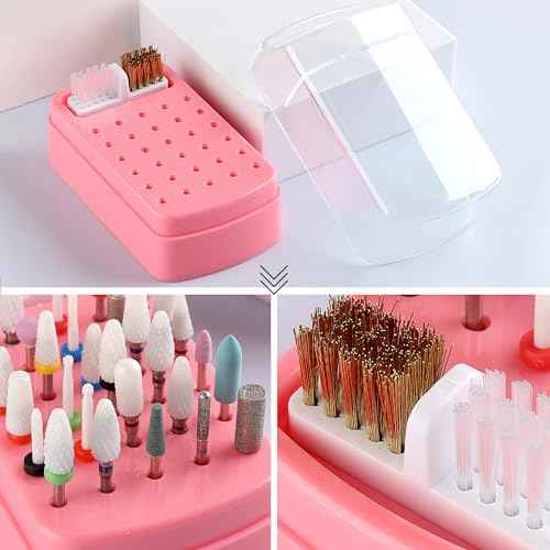 Nail Bit Holder & Nail Drill Bit Cleaner 2 in 1, 30 Holes Nail Drill Holder Organizer Nail Bit Brush Cleaner Drill Bit Holder for Nails Dustproof Stand Displayer Storage Box Tools