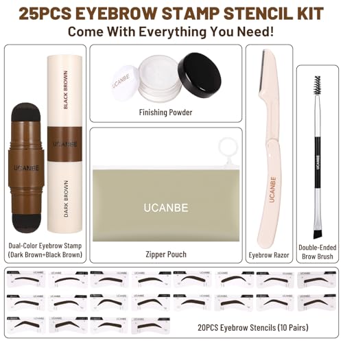 UCANBE Eyebrow Stamp Kit with 20 Stencils & Pomade