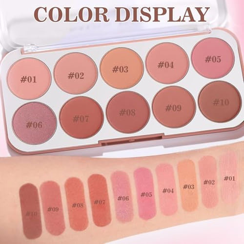 10-Color Blush Palette with Brush – Matte Powder Makeup