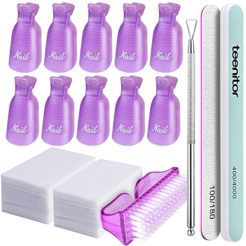 Teenitor Gel Nail Polish Remover Kit - Soak Off Clips & Tools, Purple