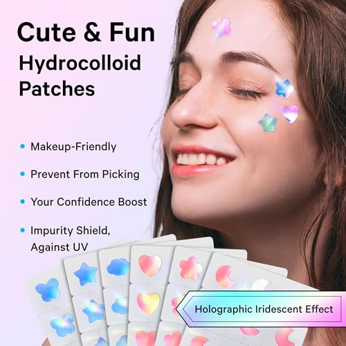Hydrocolloid Acne Patches with Salicylic Acid - Fun Star & Heart Designs, 48 Count