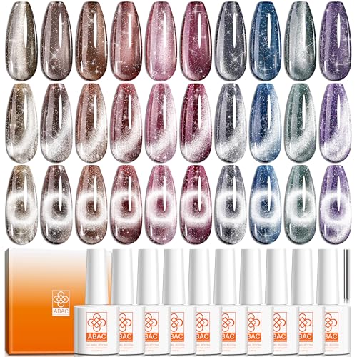 ABAC 10 Colors Cat Eye Gel Nail Polish Set with Magnet Pink Blue Purple Glitter Gel nail Polish Kit Soak Off UV Led Nail Gel Gift for Women