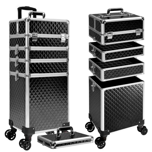5-in-1 Rolling Makeup Train Case with Detachable Drawers