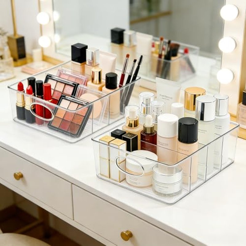 2-Pack Clear Makeup Organizer with Adjustable Dividers