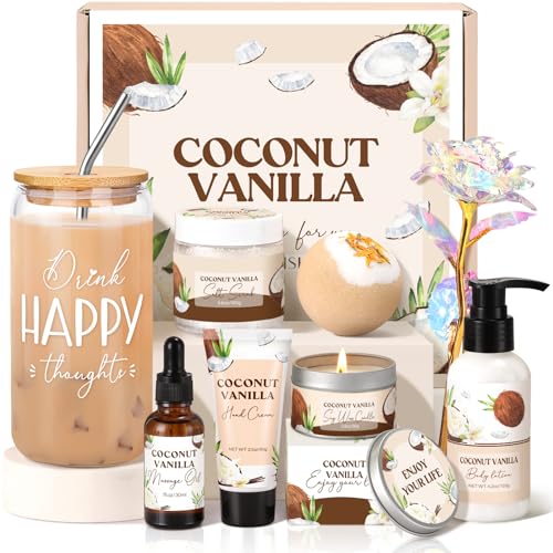 Spa Gift Basket for Women - 8pc Coconut Self Care Set