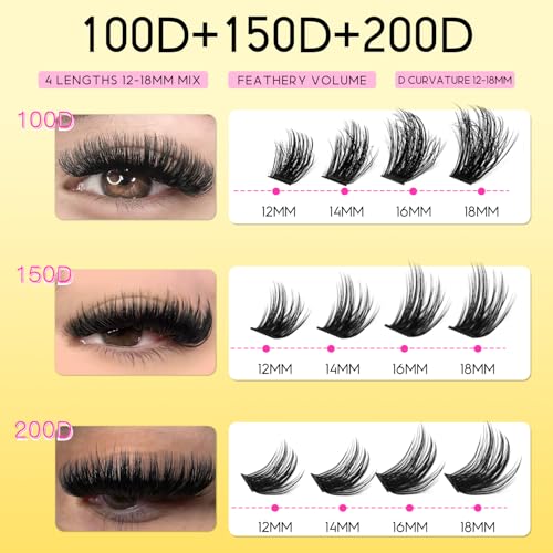 Lash Extension Kit 100D 150D 200D Thick Cluster Eyelashes