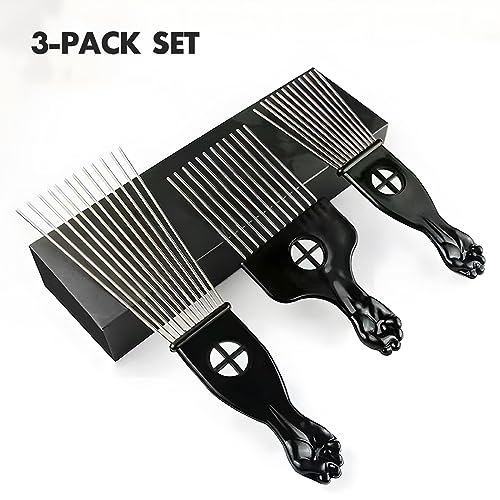3-Piece Stainless Steel Afro Hair Pick Set with Fist Design for Natural Curly Hair