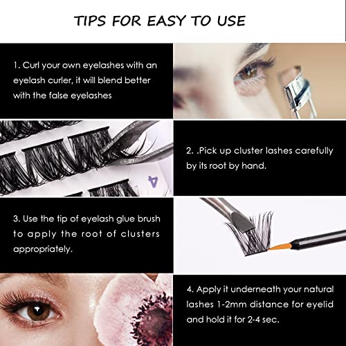 Lash Clusters 280pcs 60D 80D DIY Thick Eyelash Extension D Curl 10-16mm Length Mixed Individual Lashes Volume Wispy Cluster Lashes Faux Mink Lashes Cluster Extension（60D+80D-0.07D）