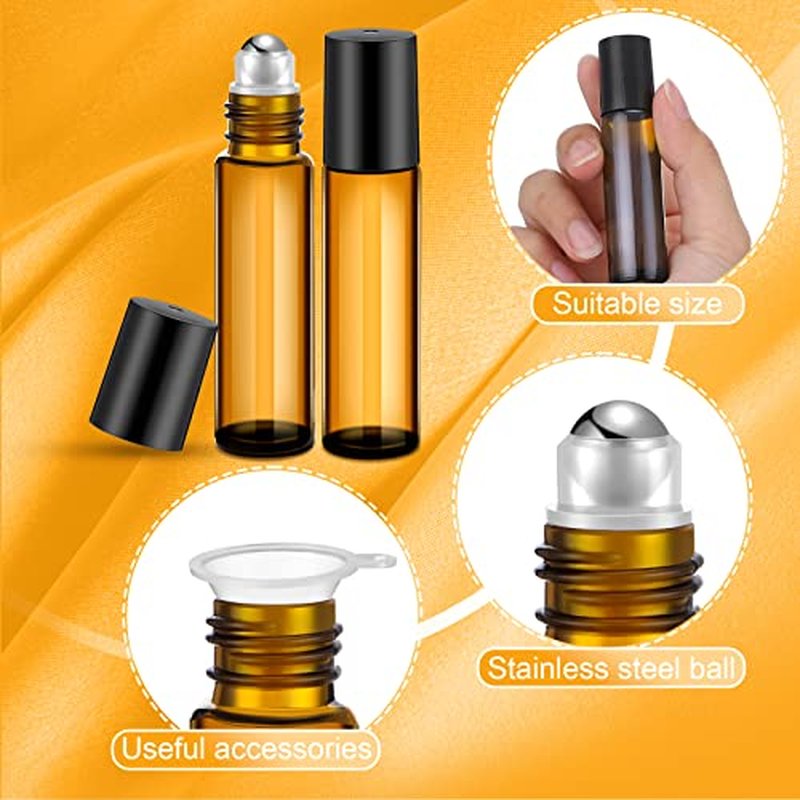 96 Pack 10ml Amber Glass Roller Bottles with Stainless Steel Balls