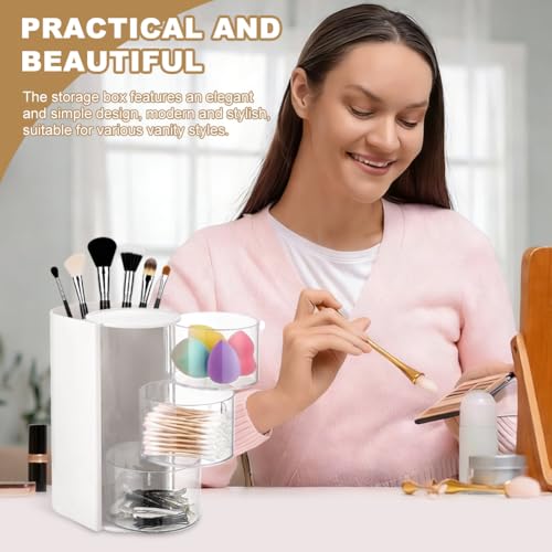 Rotating Makeup Brush & Hair Accessory Organizer - White