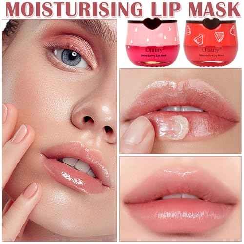 3 PCS Bee Lip Balm Lip Mask Honey Pot,Strawberry&Honey&Watermelon Lip Sleeping Mask,Hydrating Prevention Dry Lip Care,Moisturizing Lip Mask Overnight Reduces Lip Lines