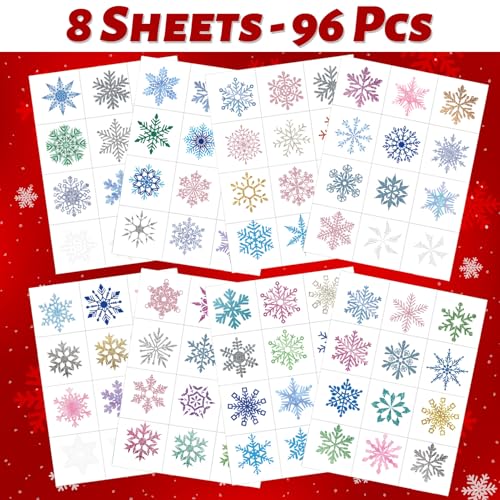 Winthrop 96 Pcs Snowflake Temporary Tattoos for Kids, Pre-Cut Winter Tattoos, Christmas Party Favors, Holiday Goody Bag Stuffers, Classroom Game Prizes