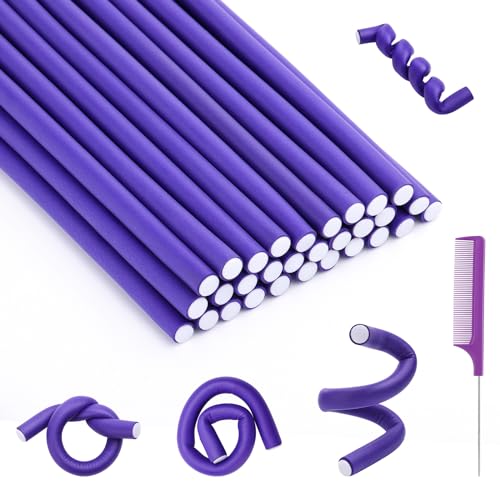 No-Heat Flexible Foam Hair Curlers - 30 Pack Small Flexi Rods (0.47" x 9.45")