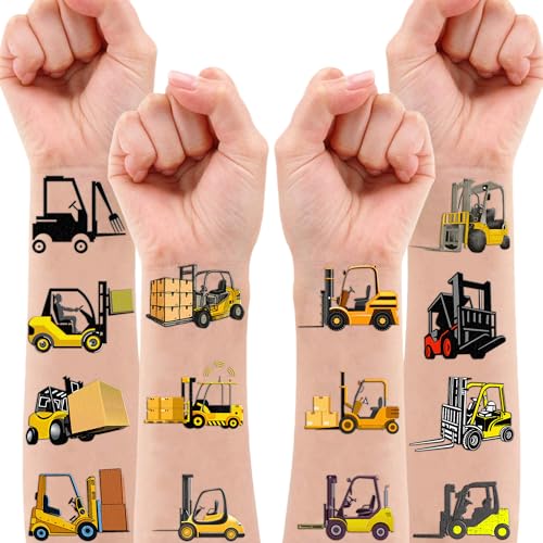 100 PCS Construction Temporary Tattoos - Forklift Dump Truck Crane