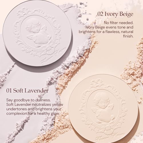 Strawberry Cupid Pressed Powder,All Day Makeup & Setting Backed Powder,Smooth Brighten Oil-Control Compact with Mirror and Puff,Pore Blurring Backed Powder,0.34 oz(02 Ivory Beige)