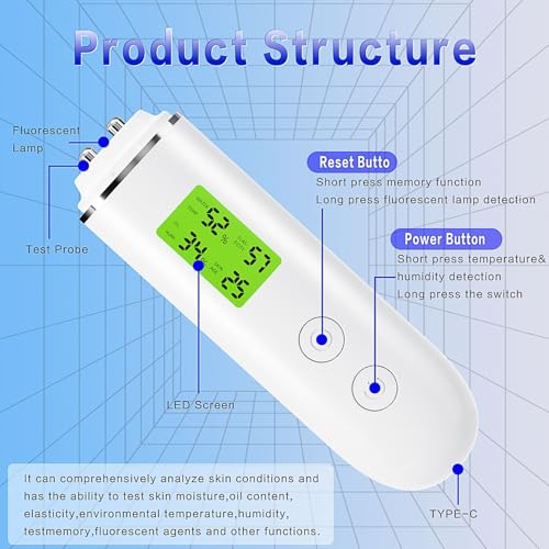 Skin Hydration Tester, Rechargeable Moisture & Oil Analyzer