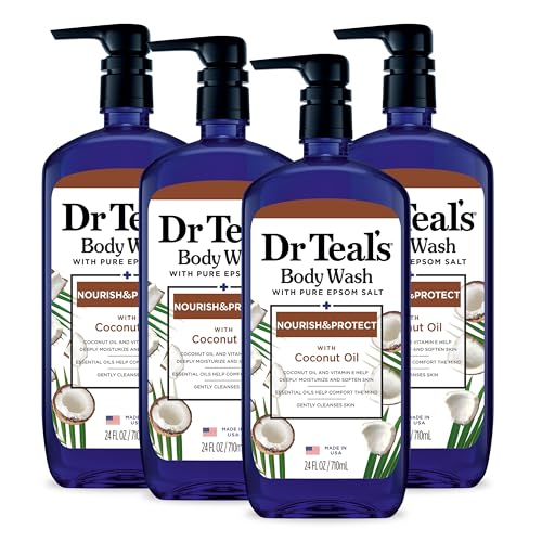 Dr Teal's Body Wash with Pure Epsom Salt, with Coconut Oil, 24 fl oz (Pack of 4) (Packaging May Vary)