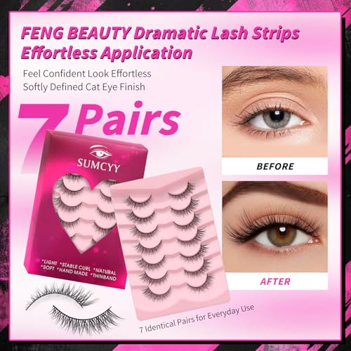 7 Pairs 5D Wispy Cat Eye False Eyelashes - Fluffy Handmade Lashes