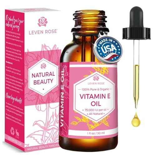Leven Rose 100% Vitamin E Oil 75,000 IU per oz 100% Natural, Organic, Pure Vitamin E Oil for Skin, Face, Hair, Nails 1oz