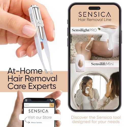 Sensica Eyebrow Tweezers with Light ? LED Lighted Tweezers for Women Facial Hair ? Precision Eyebrow Plucking Slant Tip Stainless Steel Tweezer with Long Arms & 3 Extra Batteries