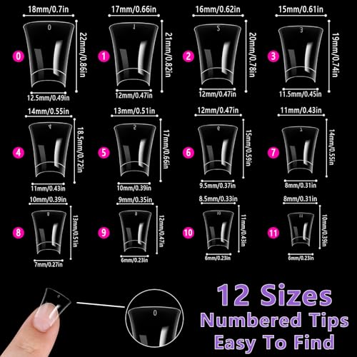 Laza 600pcs Short Duck Nail Tips 12 Sizes Box-packed Clear Duck Nails Half Cover Wide Nail Tips French False Nail Tips for Acrylic Nails Extension Tips — 22MM