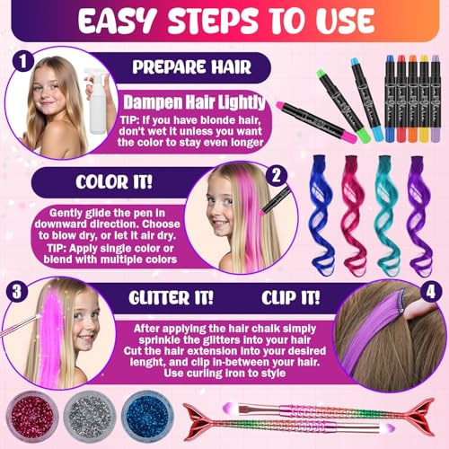 Jim&Gloria Dustless Hair Chalk Set with Clip-in Extensions