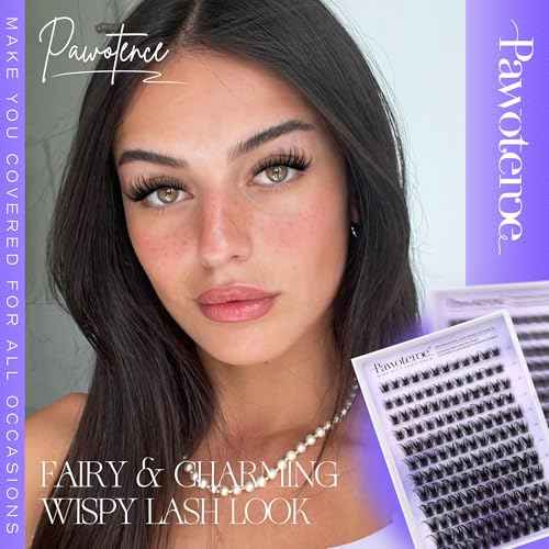 Pawotence Lash Clusters Kit Wispy Lash Extension Kit 10-18mm Cluster Eyelash Extensions Kit Individual Lashes 144pcs Eyelash Clusters with Lash Bond and Seal, Lash Tweezers for Self Use