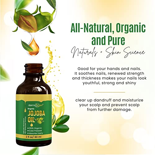 Jojoba Oil -100% Organic & Cold Pressed Oil - Anti-Aging Moisturizing Treatment for Face, Hair, Skin & Nails, Acne Scars, Anti-Wrinkle. (2 FL OZ)