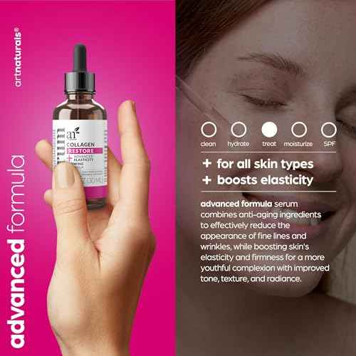 artnaturals Collagen Booster Serum for Face - Anti-Aging Reduces Wrinkles and Boosts Collagen - Heals and Repairs Skin - Improves Tone and Texture - Hyaluronic Acid & Vitamin E - 1 oz.