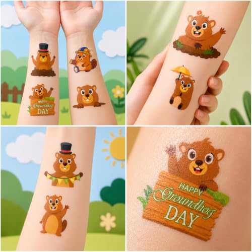 Groundhog Day Temporary Tattoos - 96PCS Party Favors