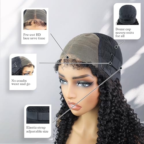 FACMOOD 16 Inch 4C Kinky Curly Human Hair Wig 180% Density HD Lace Front Pre-Plucked & Glueless