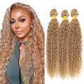 AuokMar Honey Blonde Hair Extensions 27 Kinky Curly 3 Bundles 24-28 Inch Virgin Human Hair
