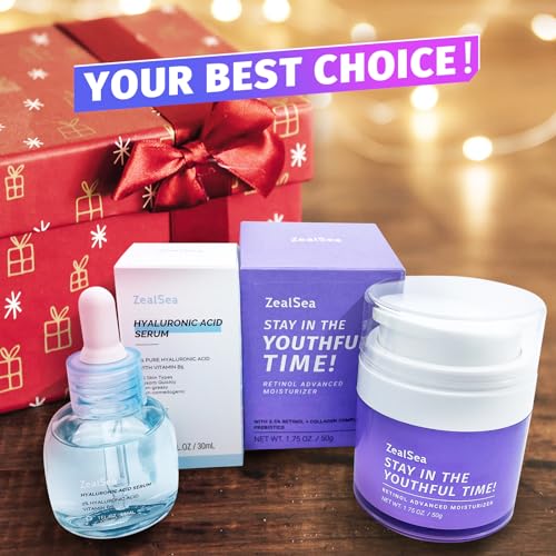 Zealsea Hydration Boost and Renewal Set: 2% Hyaluronic Acid Serum and Anti-aging Retinol Cream Revitalize Youthful Radiance.