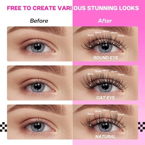 Lash Clusters Wispy D-Curl Eyelash Extensions 8-18mm Natural Volume Individual Lashes with Soft Thin Band 110 Clusters DIY Lash Extension for Beginners