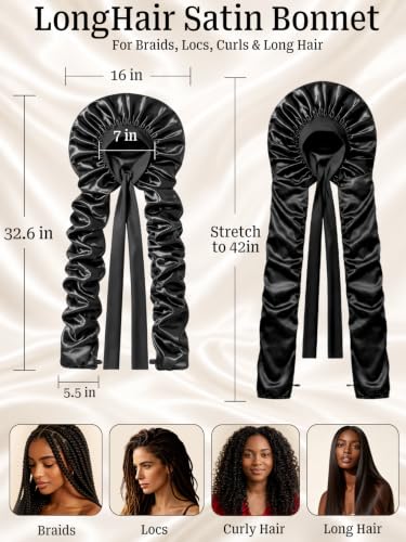 Kemispary Double Layer Satin Bonnet 33-43" XXL for Long Hair & Braids