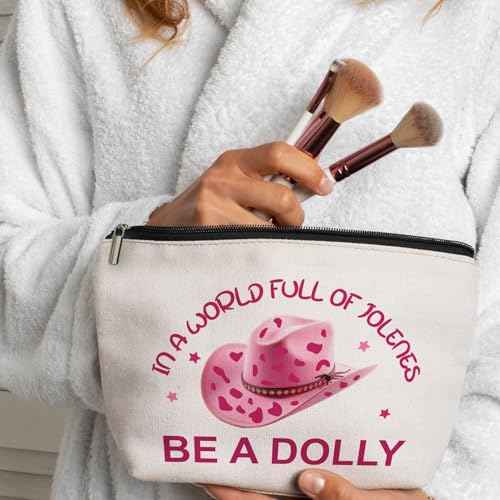 Pink Western Hat Makeup Bag, Be a Dolly Travel Period Costumes Cosmetic Bags, Dolly Gifts for Women Music Lovers Fans Sister Daughter Teachers Halloween Birthday Christmas