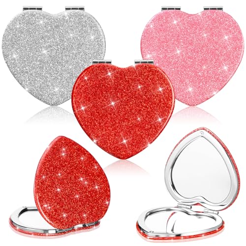 Heart Compact Folding Mirror 3-Pack, 1x/2x Magnifying Pocket Mirror