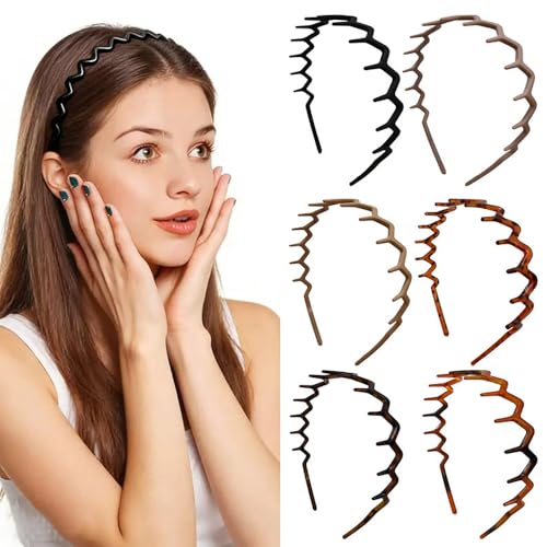 LOVINSHOW 6PCS Non-Slip Zig Zag Headbands for Women