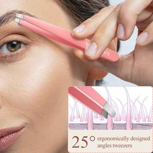 Ingrown Hair Tweezers and Pimple Popper Tool Kit, Pink Blackhead Remover Tools, Pimple Extractor Pore Extractor Eyebrow Razor, Scissor in Leather Travel Case