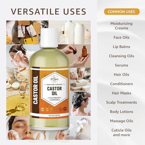 CASTOR OIL ( 16 oz ) Premium Cold Pressed Unrefined | 100% Natural Promotes Healthy Skin & Hair | Thickens Eyebrows Lengthens Eyelashes | Strengthens Nails Cuticles | Massage Oil | 16 FL OZ