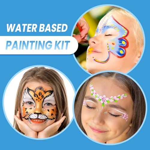 10 Color Rainbow Face Paint Kit with Stencils & Brushes