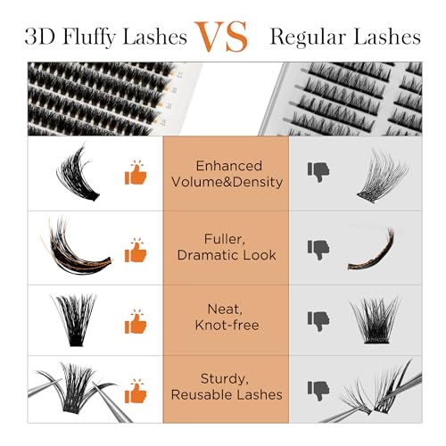 BEYELIAN Fluffy Cluster Eyelash Extensions 100D 280 Pcs Thick Dramatic Lash Clusters Wispy 3D Volume 9-18mm DIY Cluster Lashes Black Band Eyelash Extension Easy to Apply at Home