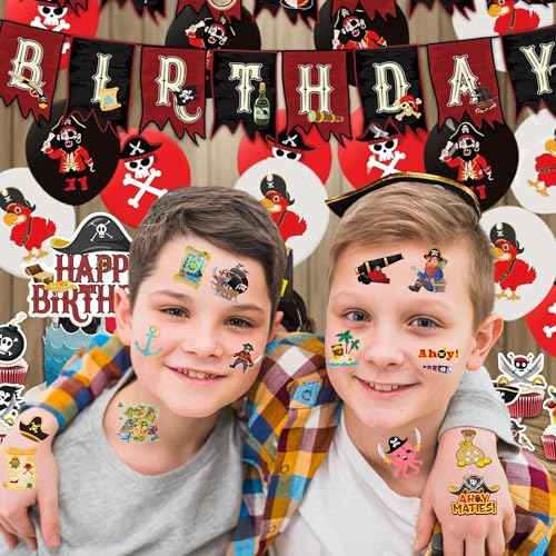 50Pcs Pirate Tattoos for Kids Party Decorations, Pirate Temporary Tattoo Fake Neverland Pirated Cannon Powder Tattoo Body Sticker for Pirate Birthday Party Favors Supplies Boys Girls Party Bag Filler