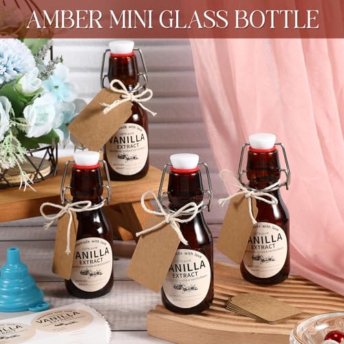 Vesici 20 Pack Amber 4 oz Swing Top Glass Bottles with Accessories for Vanilla Extract